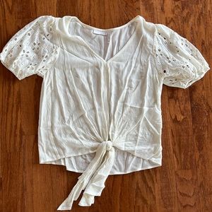 LUQ ivory eyelet sleeve top with tie bottom